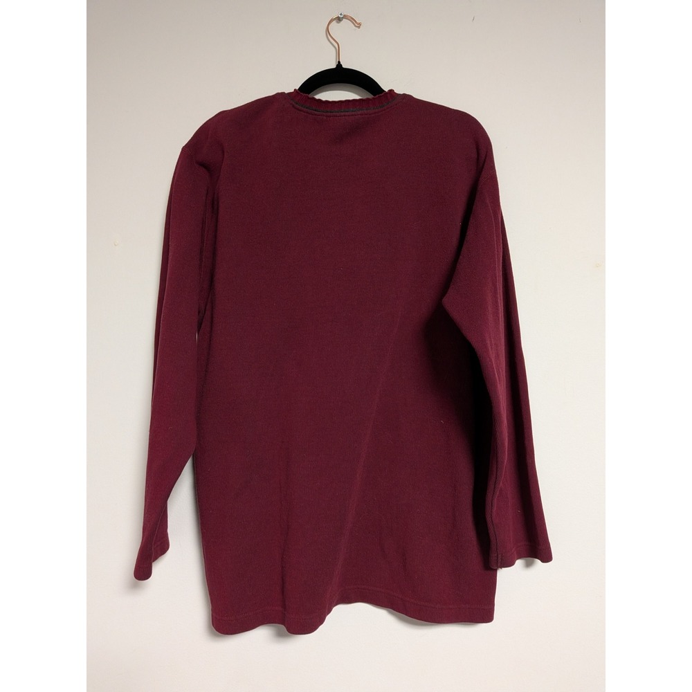 Van Heusen Mens Small Burgundy Ribbed Cotton Long Sleeve‎ Shirt Grey Stripe Crew - Picture 9 of 12